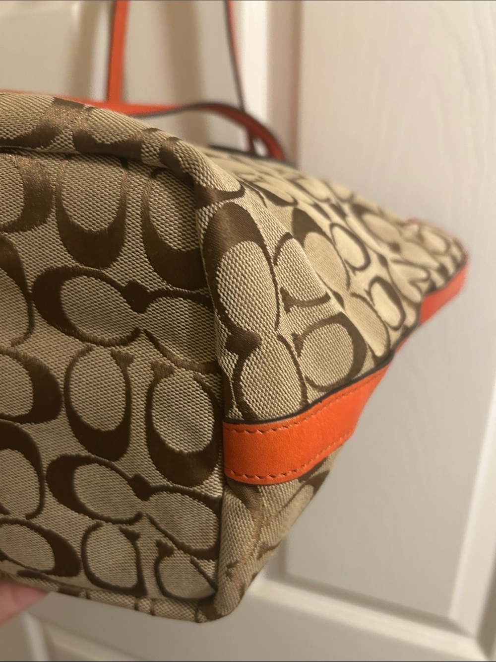 Coach Beige/Brown Signature Tote with Orange Trim - Picture 6 of 13